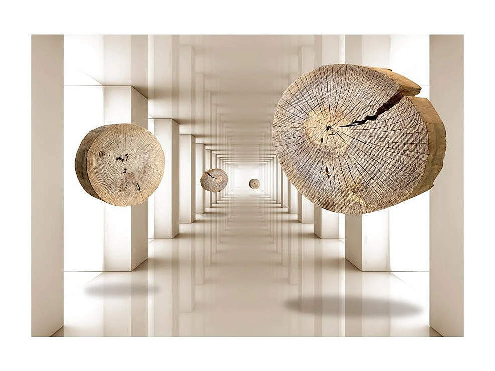 Papier Peint "Cercles de Bois Volants" 70 x 100 cm