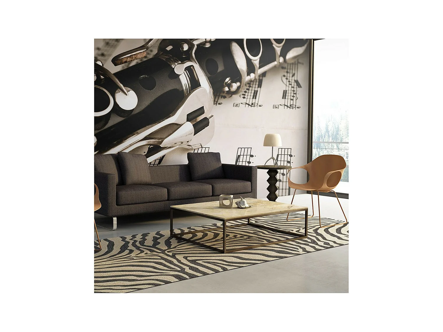 Papier Peint "Clarinette & Notes de Musique" 193 x 250 cm