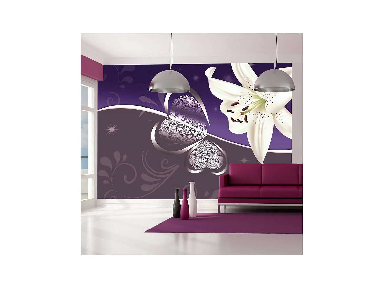 Papier Peint "Lily in Shades of Violet" 175 x 250 cm