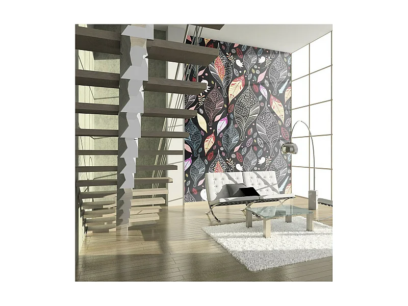 Papier Peint "Feuilles D'automne sur Fond Noir" 193 x 250 cm