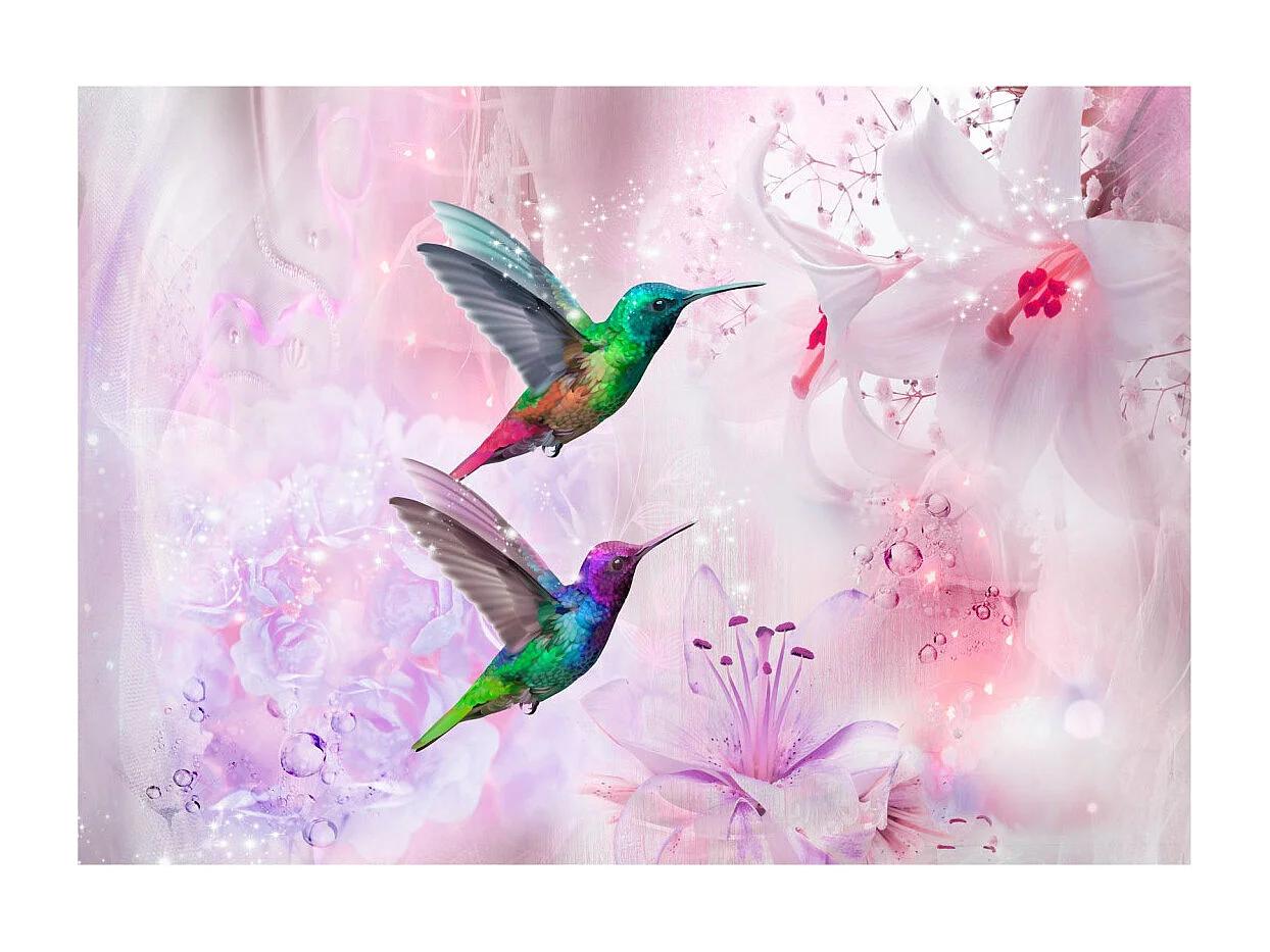 Papier Peint "Colourful Hummingbirds Purple" 70 x 100 cm