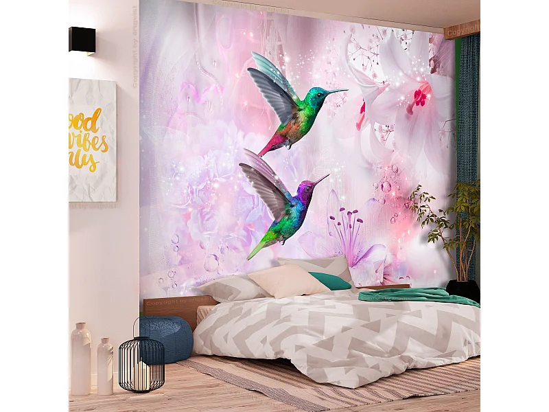 Papier Peint "Colourful Hummingbirds Purple" 70 x 100 cm