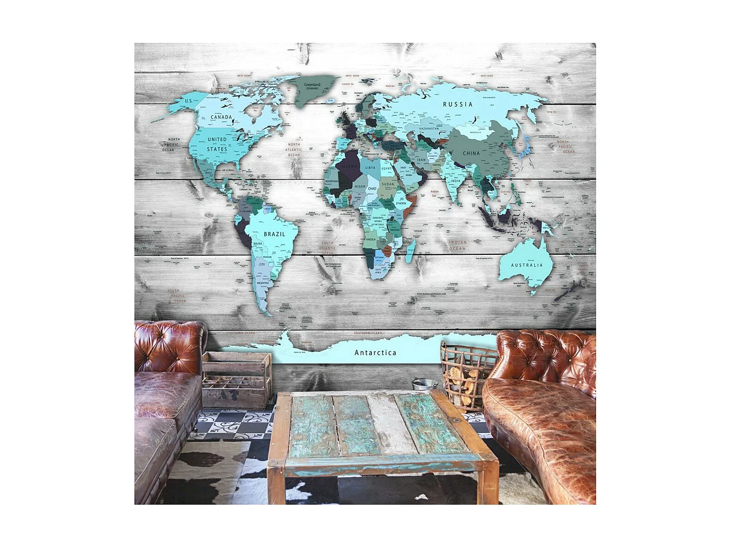 Papier Peint "World Map : Blue Continents" 70 x 100 cm