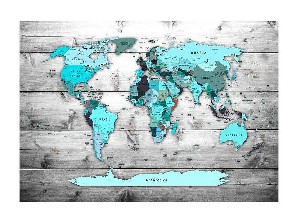 Papier Peint "World Map : Blue Continents" 70 x 100 cm
