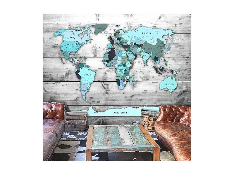 Papier Peint "World Map : Blue Continents" 70 x 100 cm