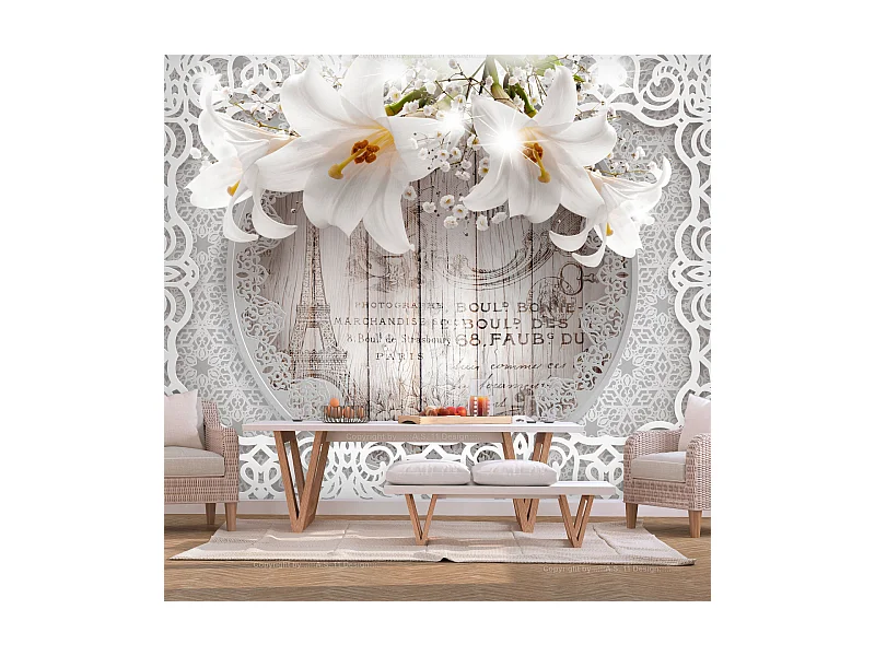 Papier Peint "Lilies & Wooden Background" 105 x 150 cm