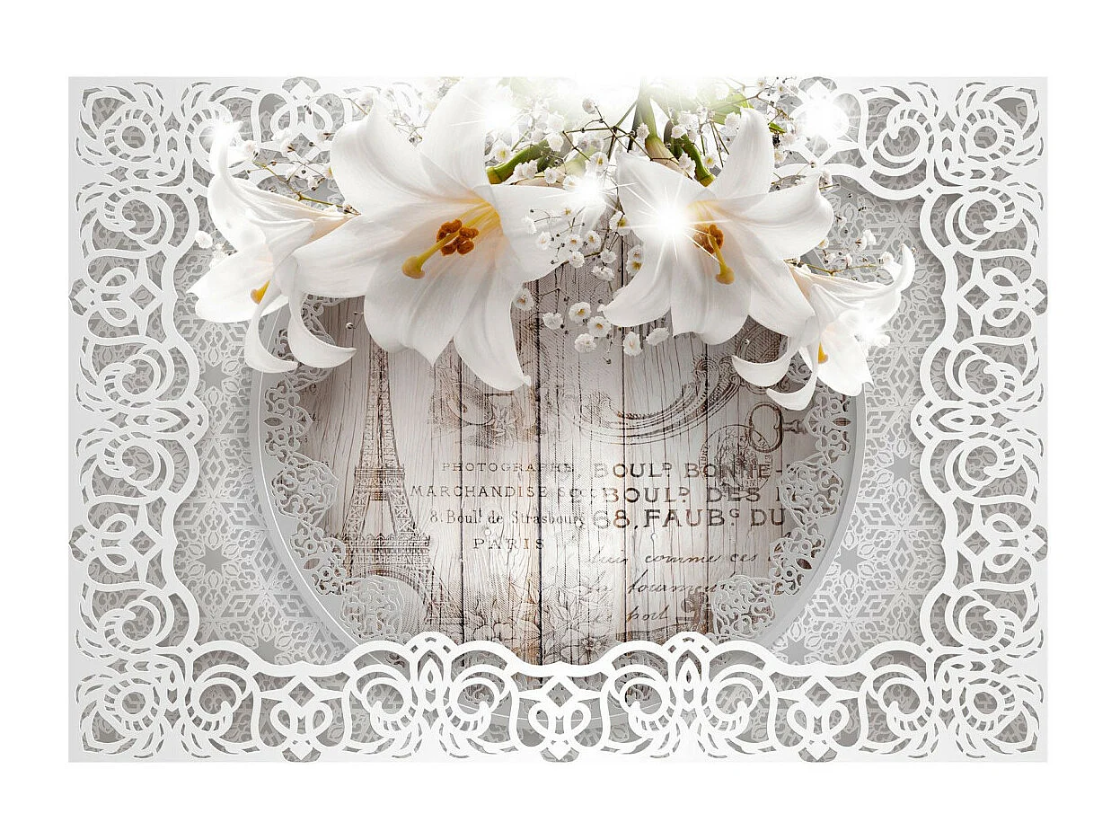 Papier Peint "Lilies & Wooden Background" 105 x 150 cm