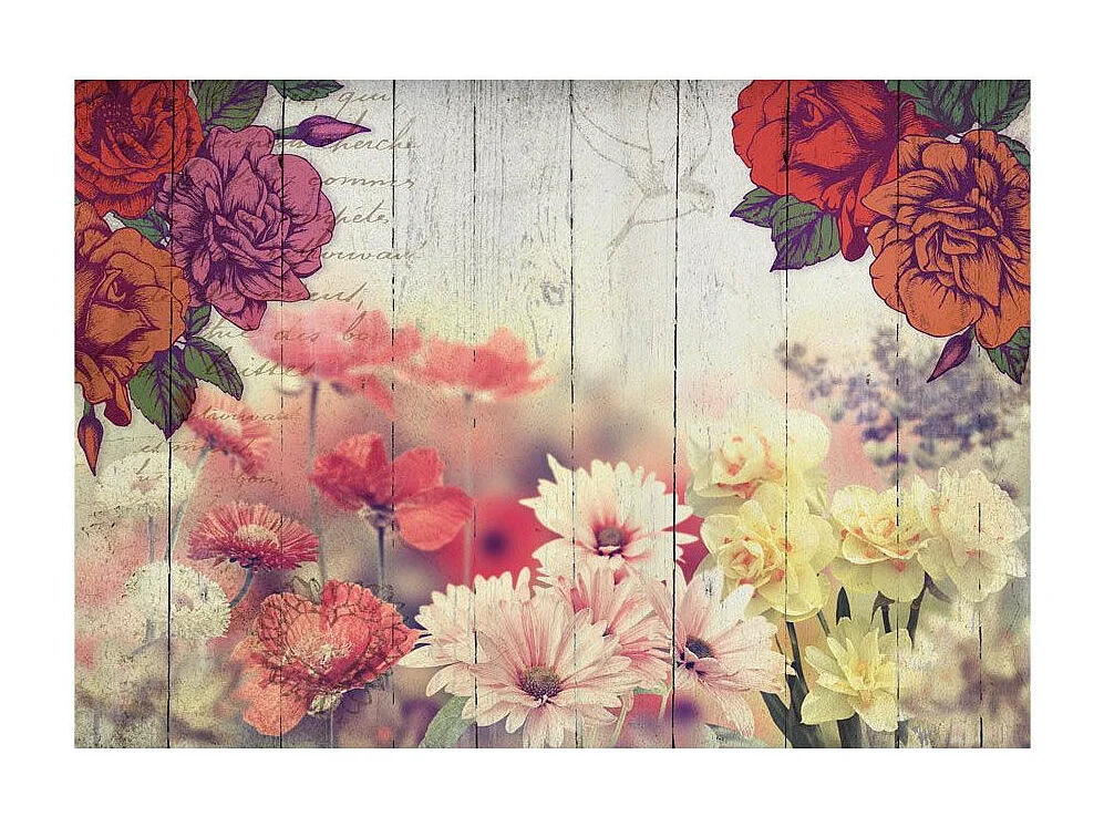 Papier Peint "Vintage Flowers" 70 x 100 cm