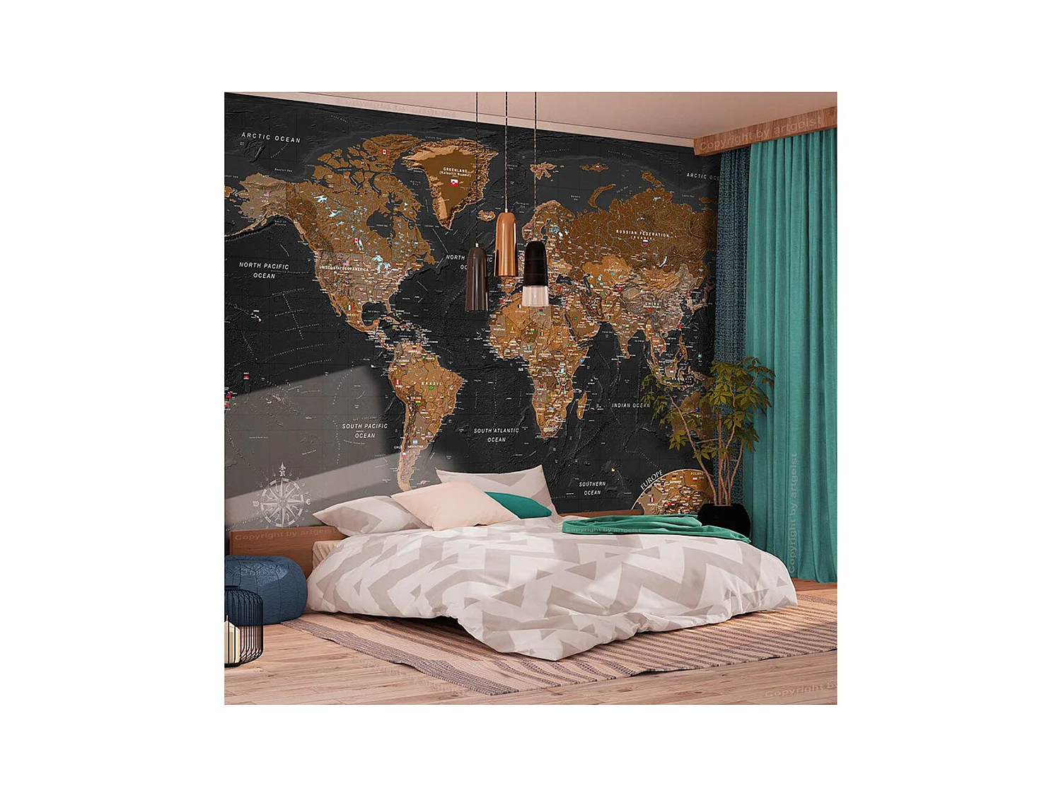 Papier Peint "World : Stylish Map" 175 x 250 cm