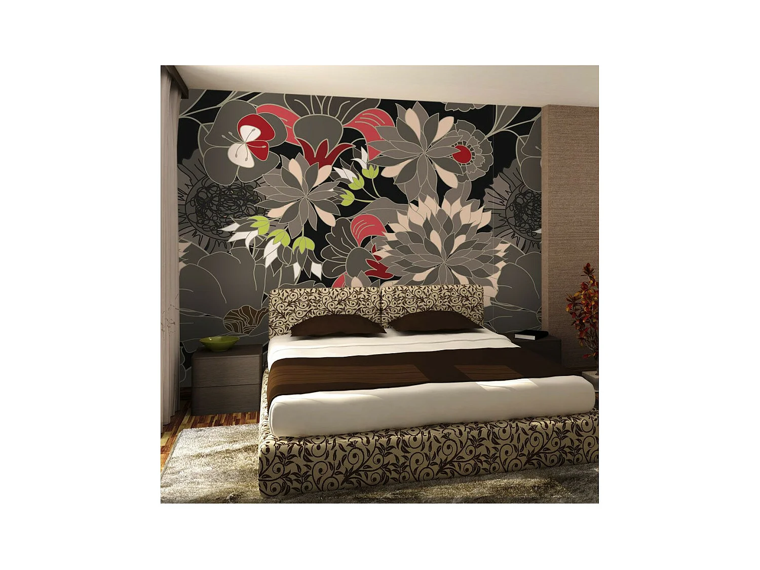 Papier Peint "Motif Floral Gris" 193 x 250 cm