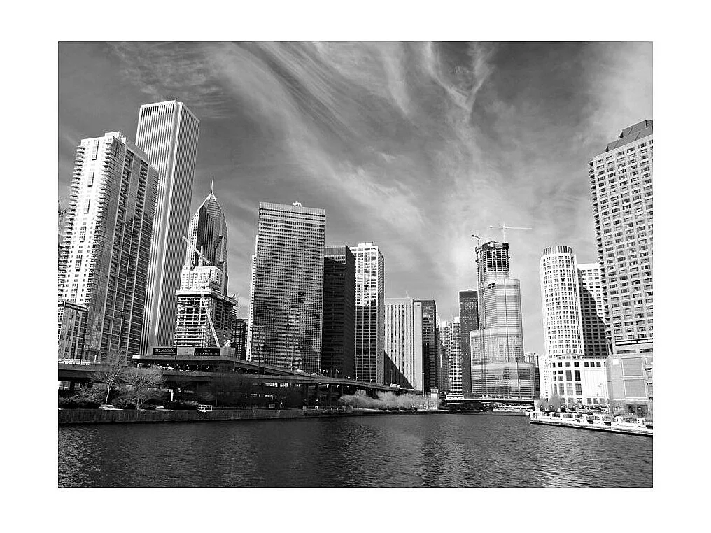 Papier Peint "Panorama de Chicago Noir & Blanc" 154 x 200 cm