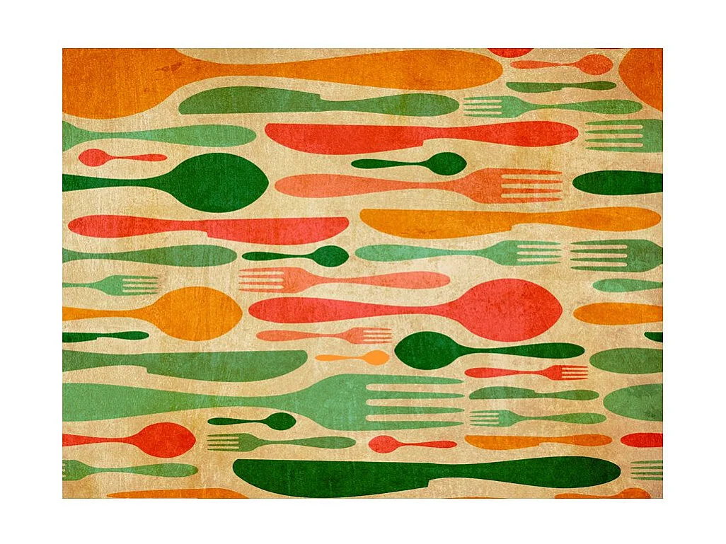 Papier Peint "Couverts en Vert & Orange" 154 x 200 cm