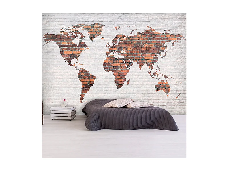 Papier Peint "World Map : Brick Wall" 175 x 250 cm