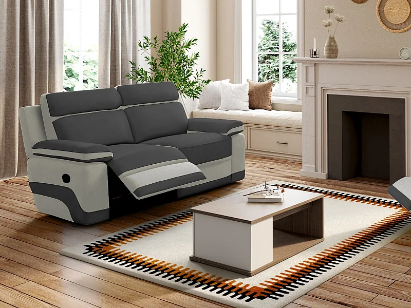 Canapé 3 places relax en microfibre anthracite et bandes gris clair TALCA