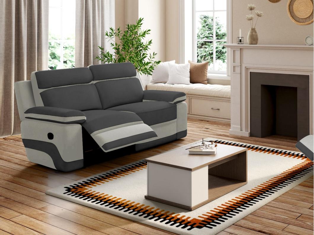 Canapé 3 places relax en microfibre anthracite et bandes gris clair TALCA