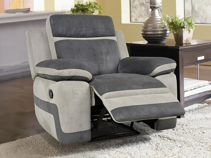 Fauteuil relax en microfibre anthracite et bandes gris clair TALCA