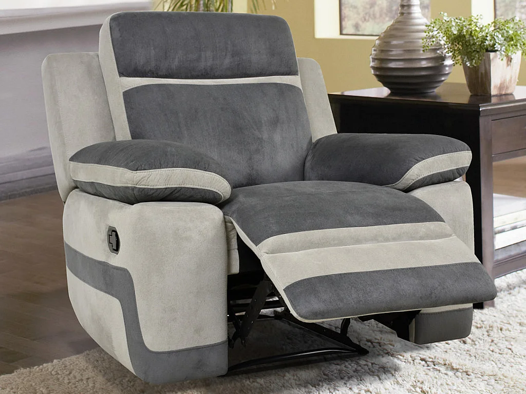 Fauteuil relax en microfibre anthracite et bandes gris clair TALCA