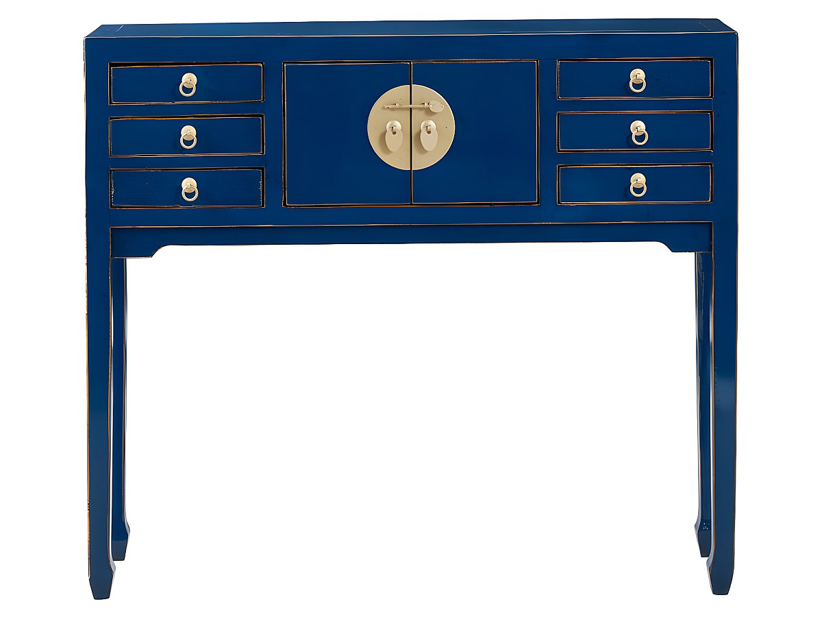 Consola MITSUKO - 2 puertas 6 cajones - Olmo - Azul