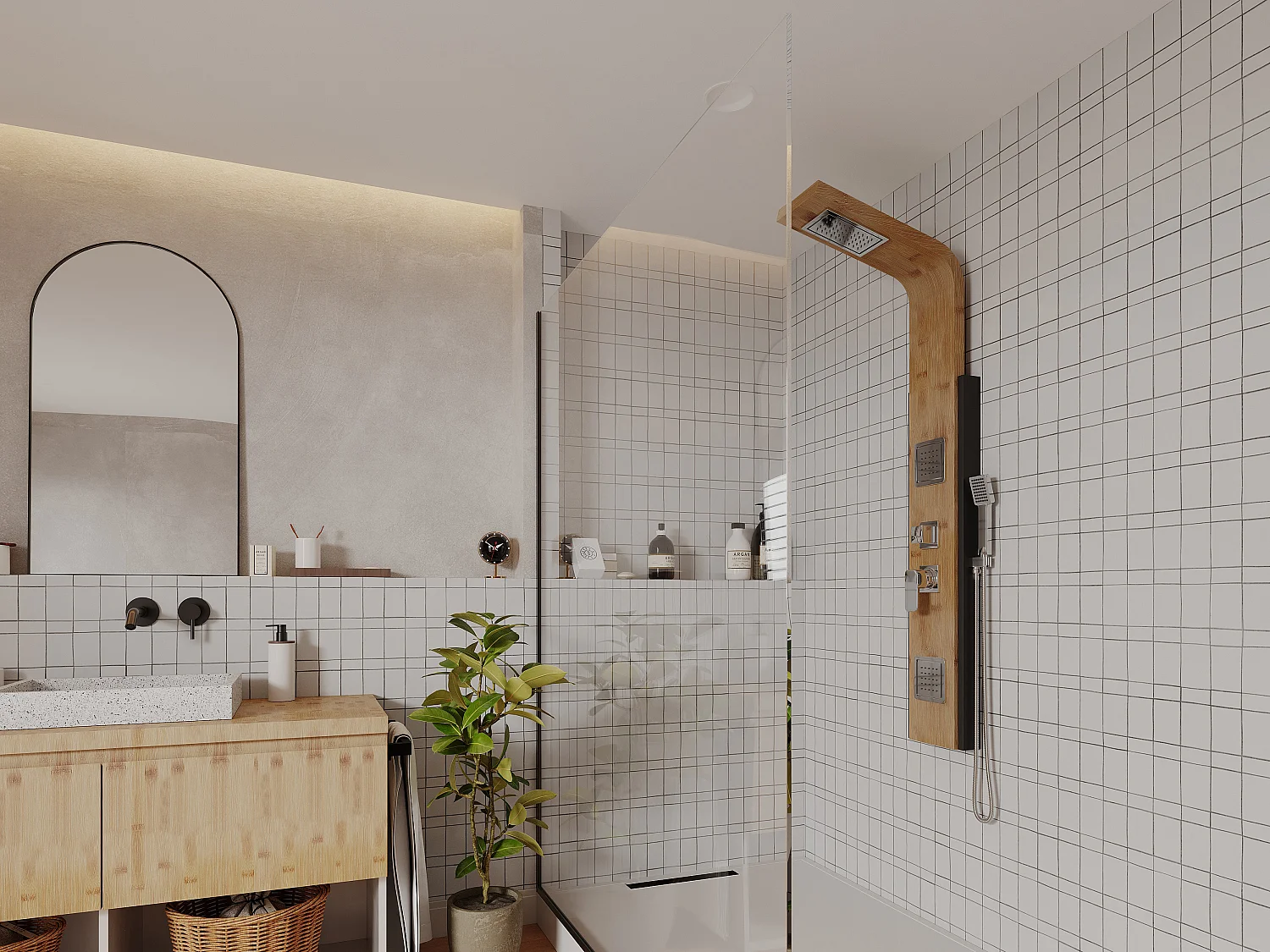 Massage-Duschsäule - Regendusche - Bambus - 22 x 145 cm - DALIMA