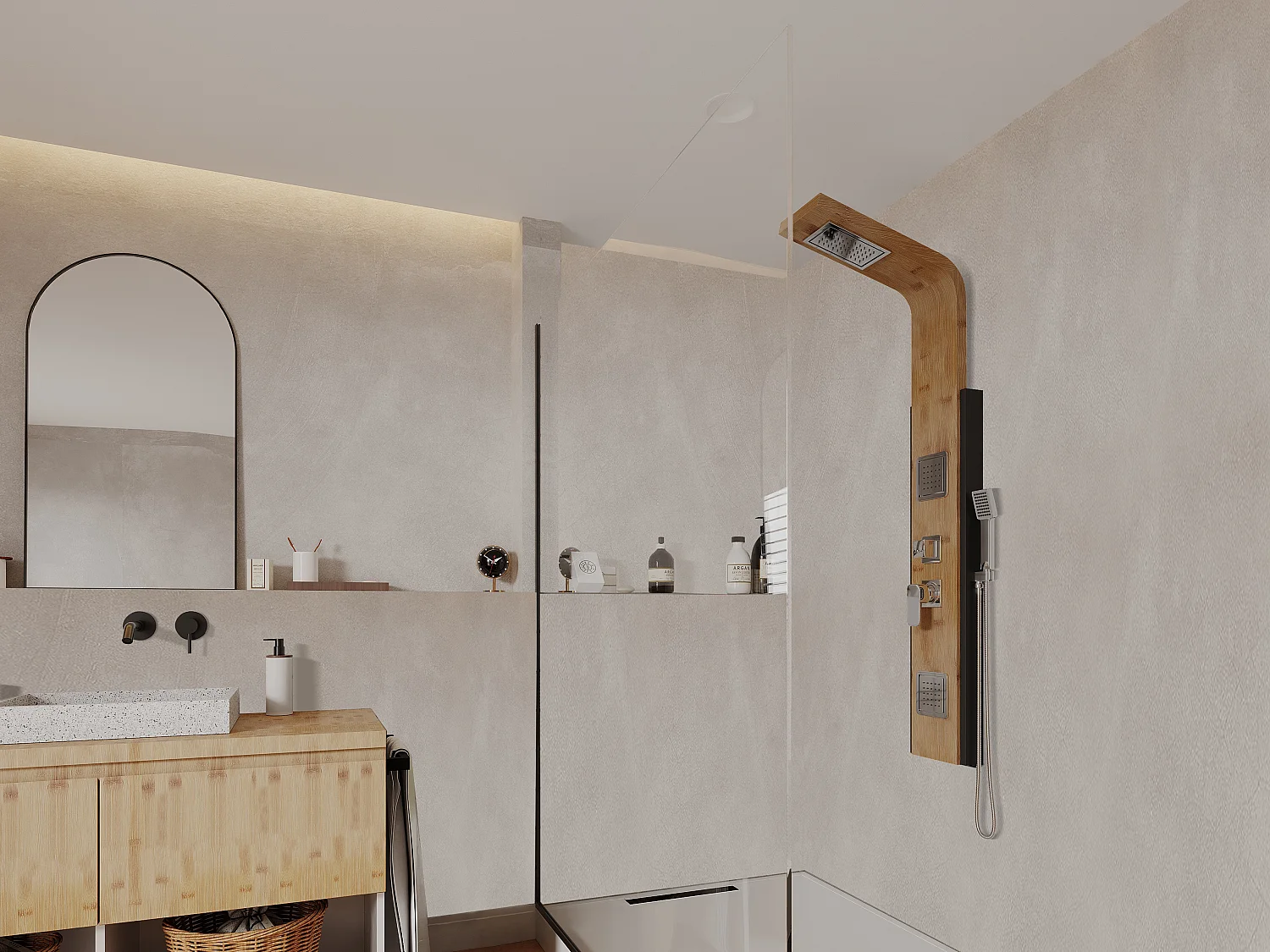 Massage-Duschsäule - Regendusche - Bambus - 22 x 145 cm - DALIMA