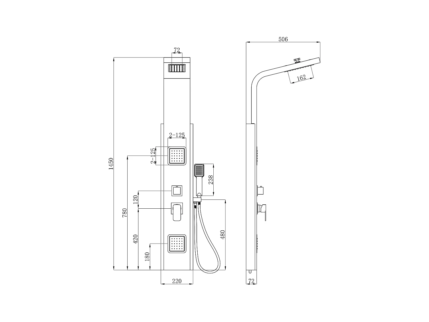 Columna de ducha de balneoterapia DALIMA, lluvia tropical y panel de bambú -  22*145 cm