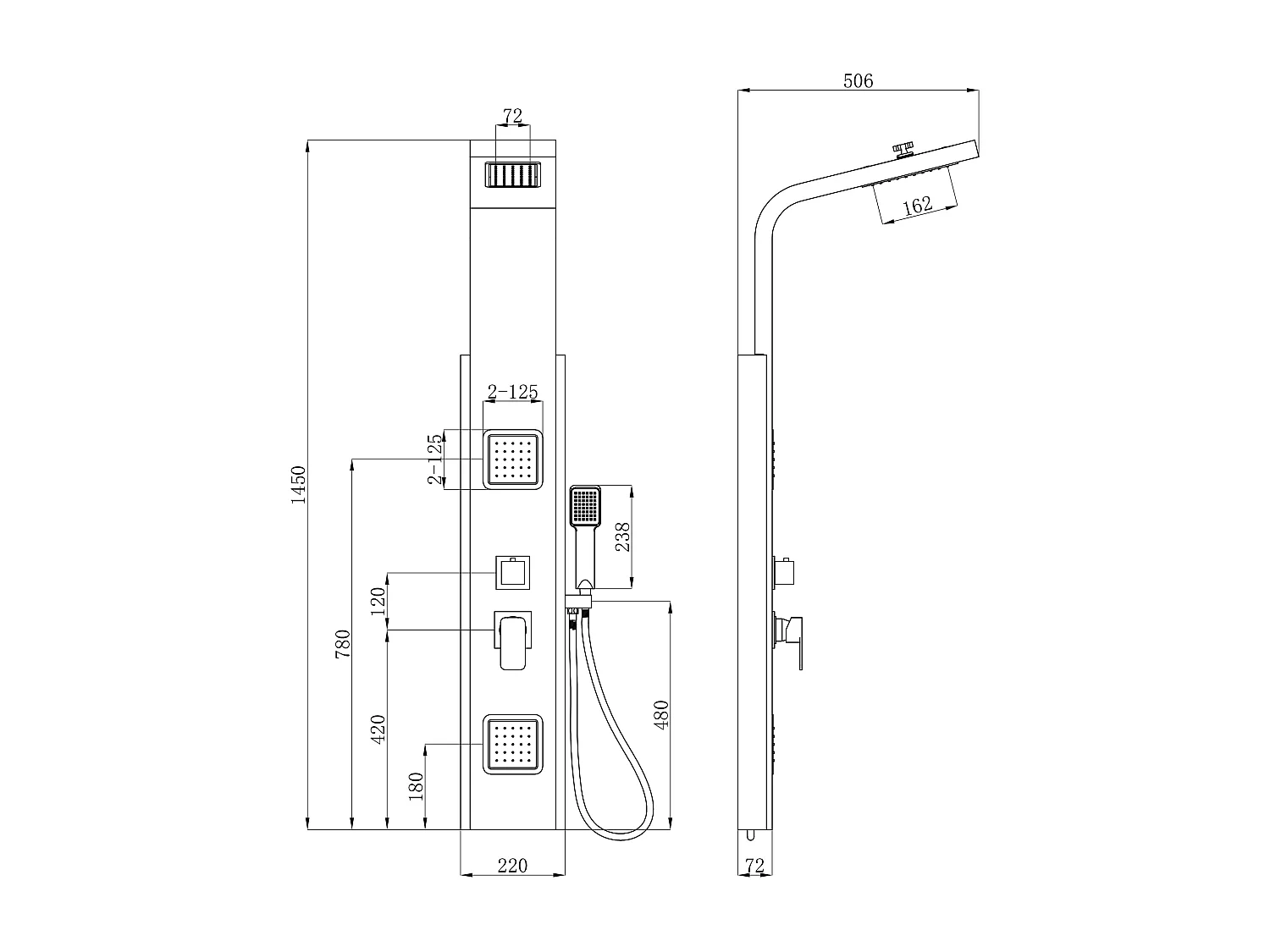 Douchekolom met massagestralen DALIMA - Tropische regen - Bamboepaneel - 22 x 145cm