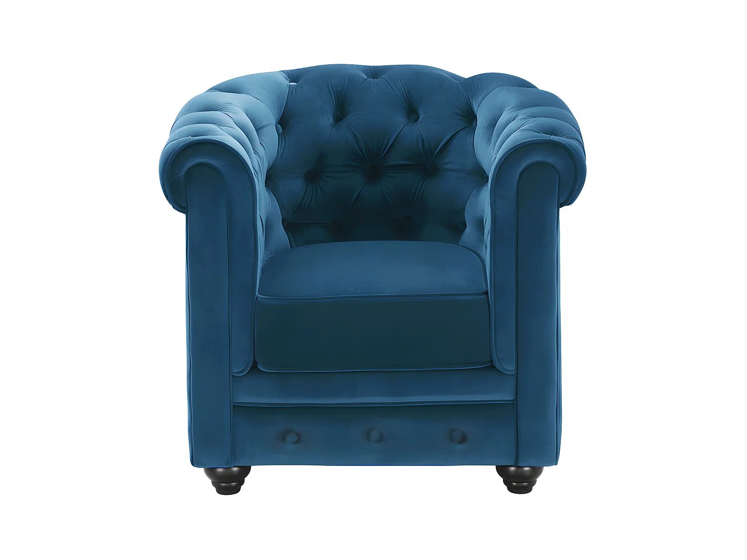 Canapé 3 places et fauteuil CHESTERFIELD - Velours bleu canard