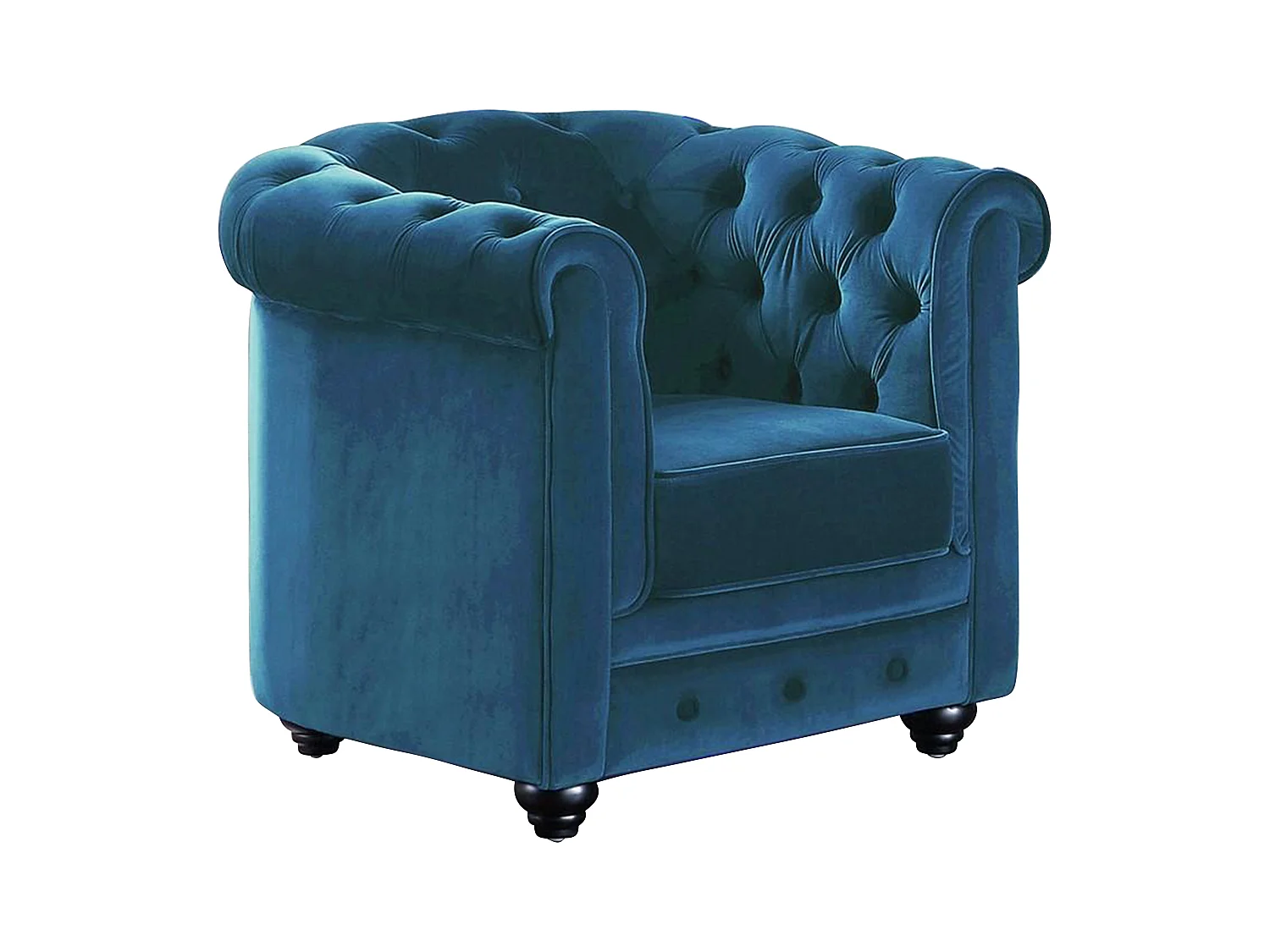 Canapé 3 places et fauteuil CHESTERFIELD - Velours bleu canard