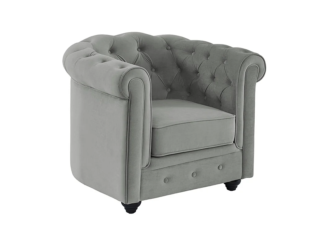 Divano CHESTERFIELD 3 posti e poltrona in velluto Grigio chiaro