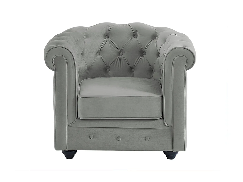 Divano CHESTERFIELD 3 posti e poltrona in velluto Grigio chiaro