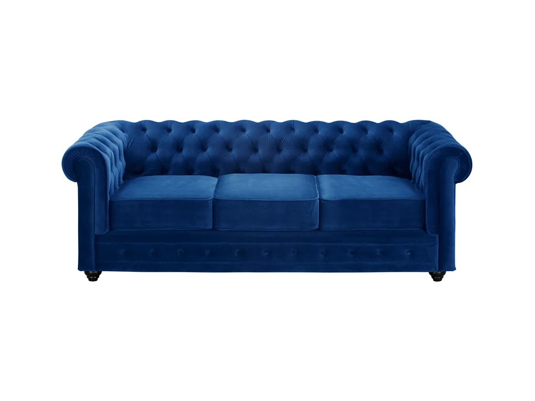Canapé 3 places et fauteuil CHESTERFIELD - Velours bleu roi