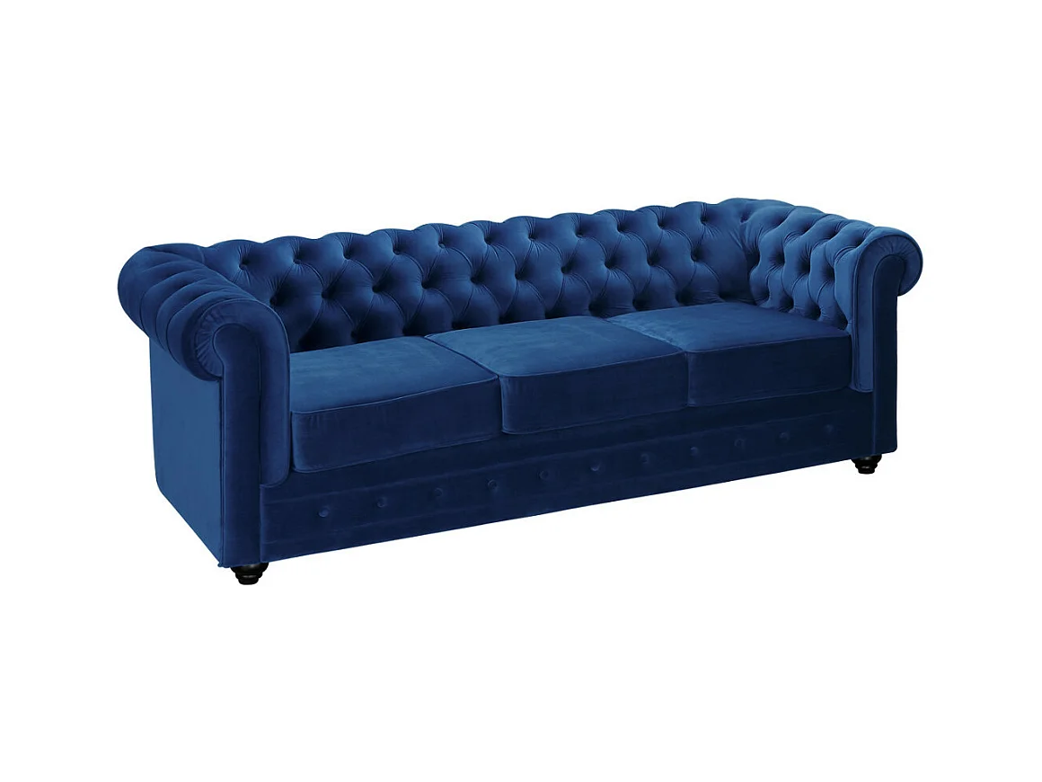 Canapé 3 places et fauteuil CHESTERFIELD - Velours bleu roi