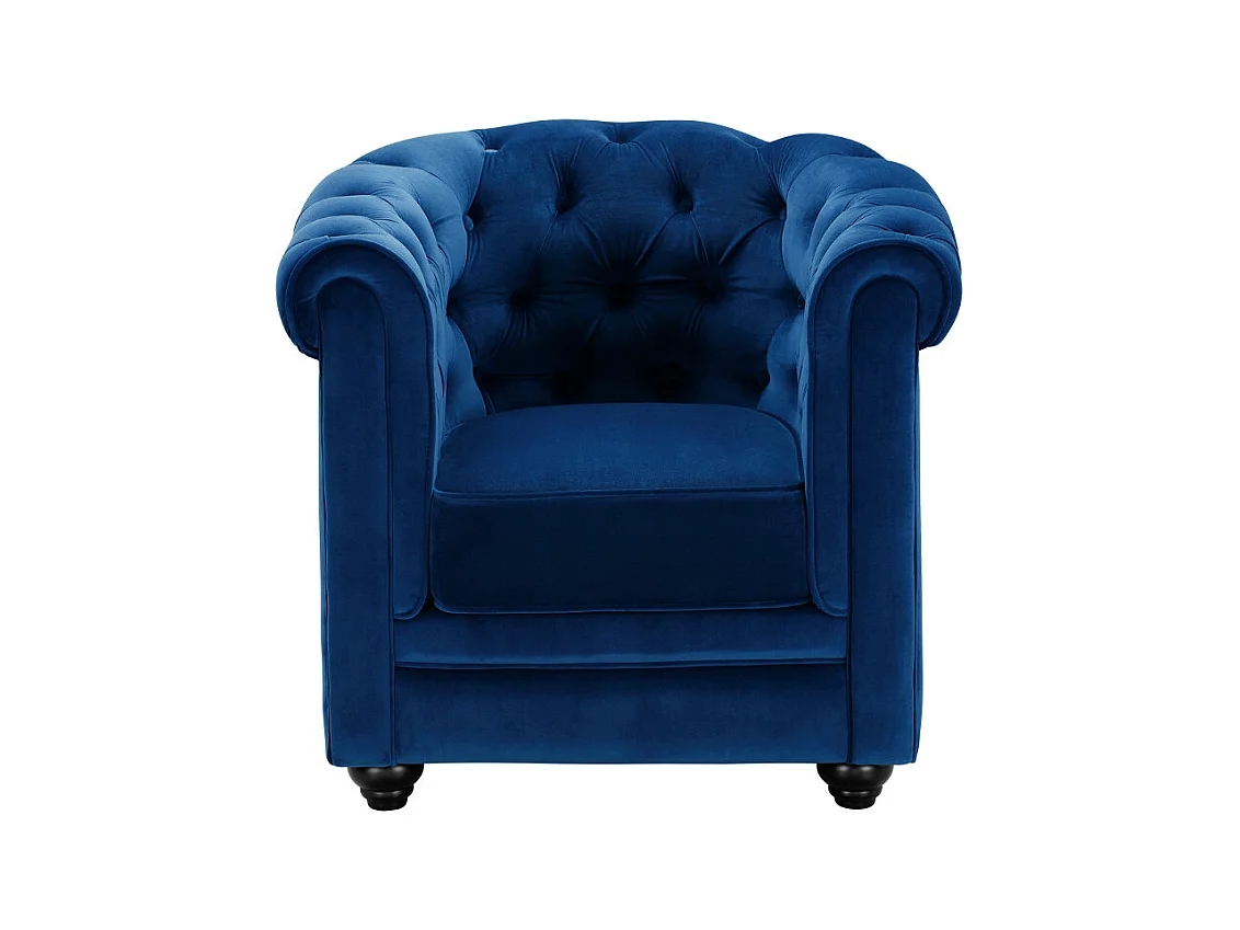 Canapé 3 places et fauteuil CHESTERFIELD - Velours bleu roi