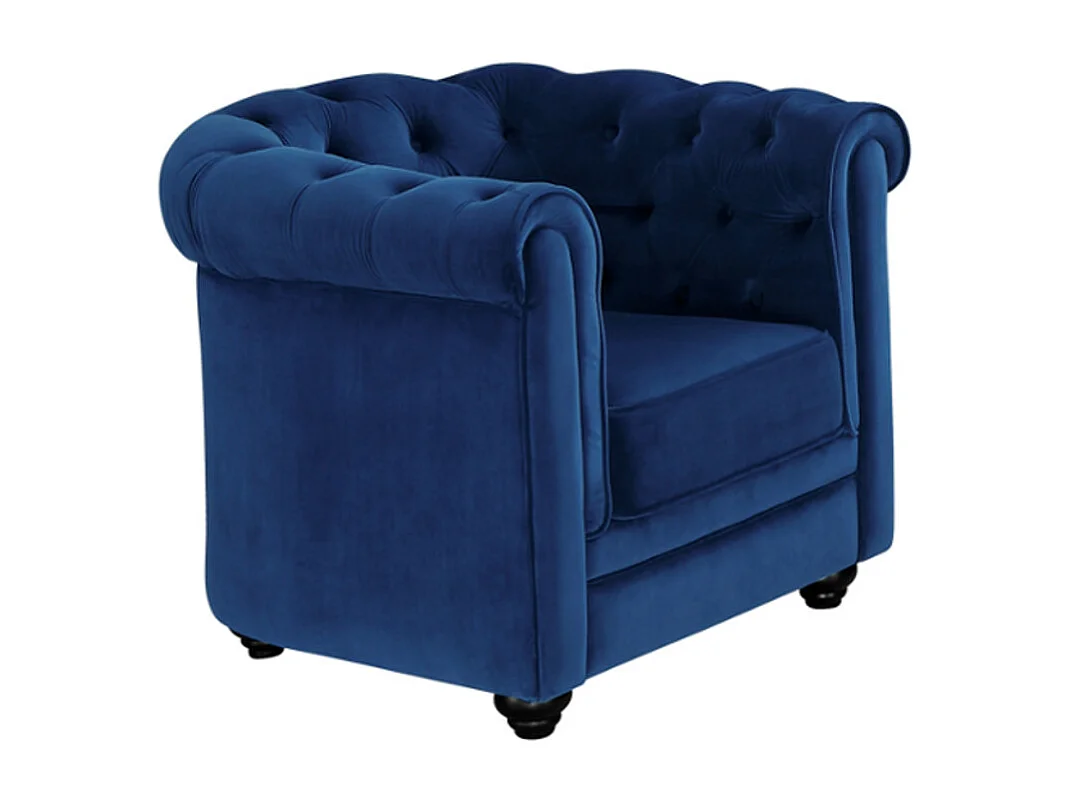 Canapé 3 places et fauteuil CHESTERFIELD - Velours bleu roi