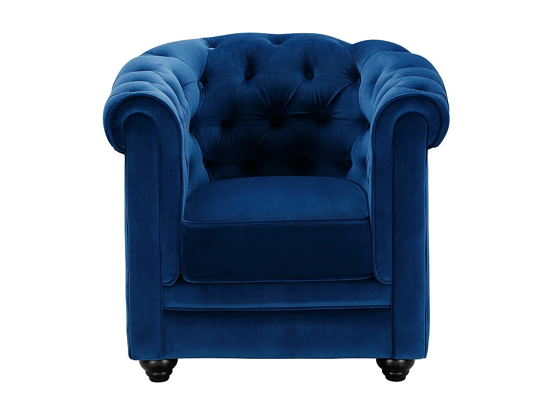 Canapé 3 places et fauteuil CHESTERFIELD - Velours bleu roi