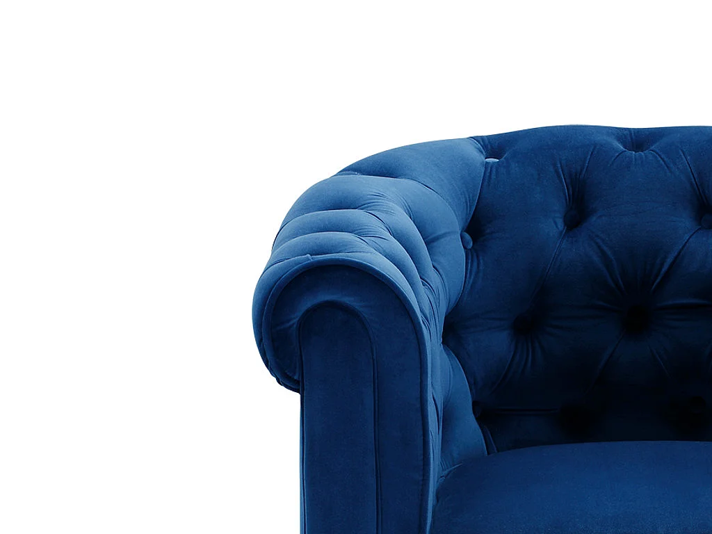 Canapé 3 places et fauteuil CHESTERFIELD - Velours bleu roi