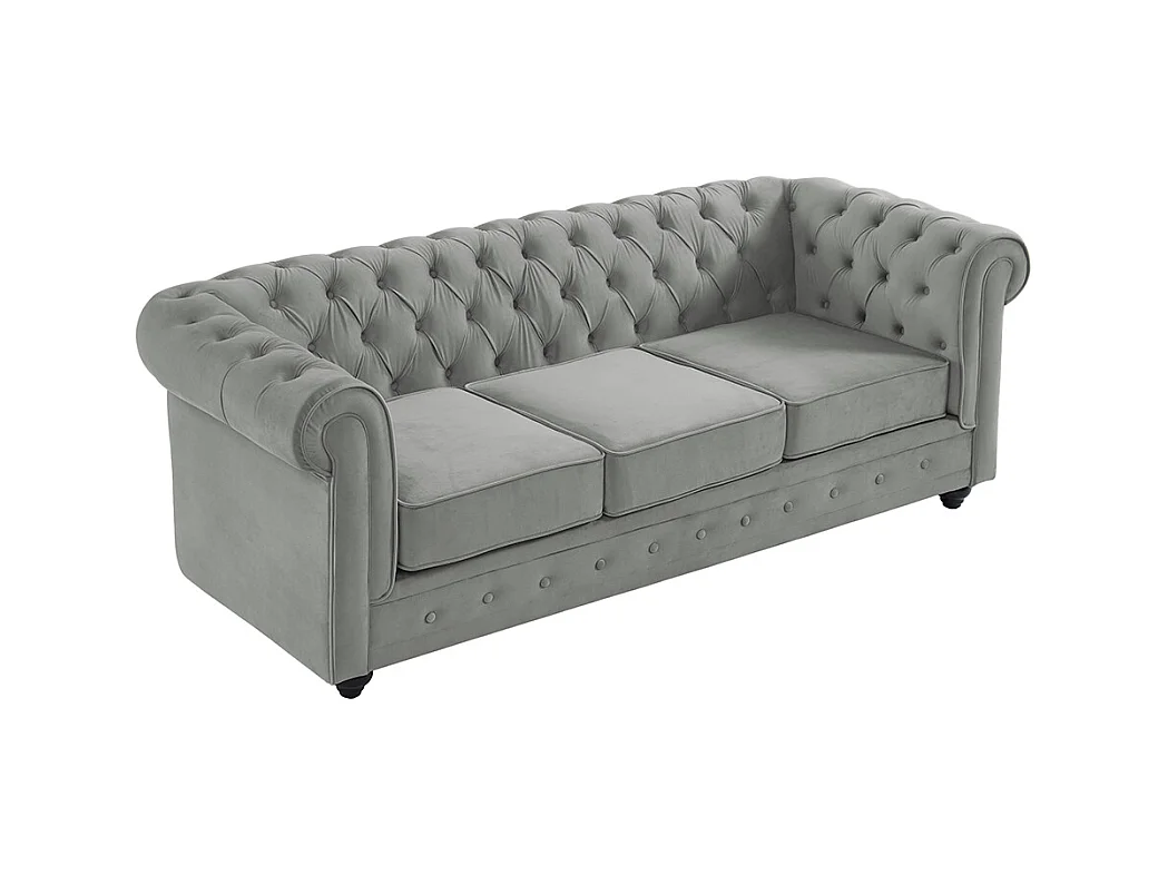 Canapé 3 places et 2 fauteuils CHESTERFIELD - Velours gris clair