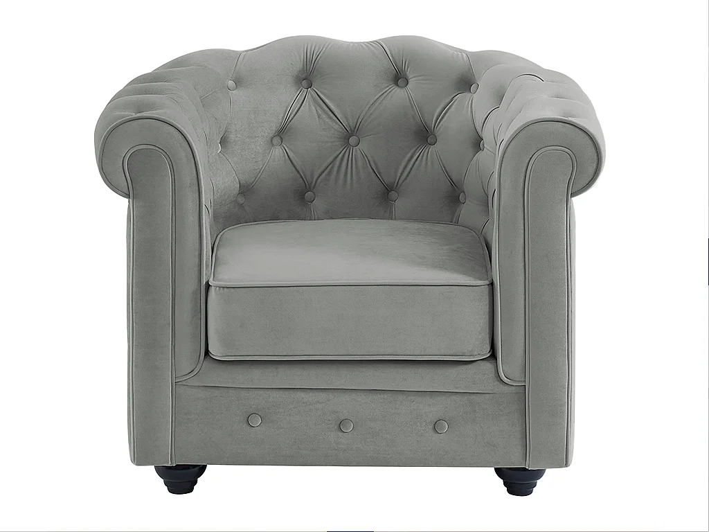 Canapé 3 places et 2 fauteuils CHESTERFIELD - Velours gris clair