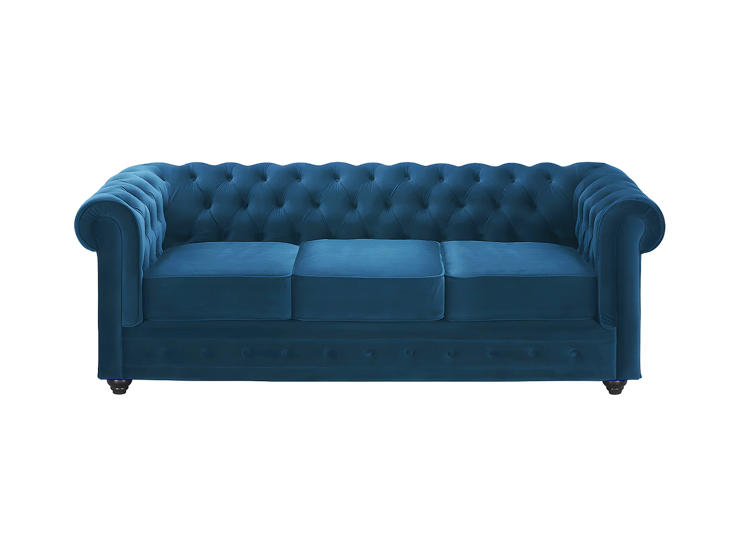Canapé 3 places et 2 fauteuils CHESTERFIELD - Velours bleu canard