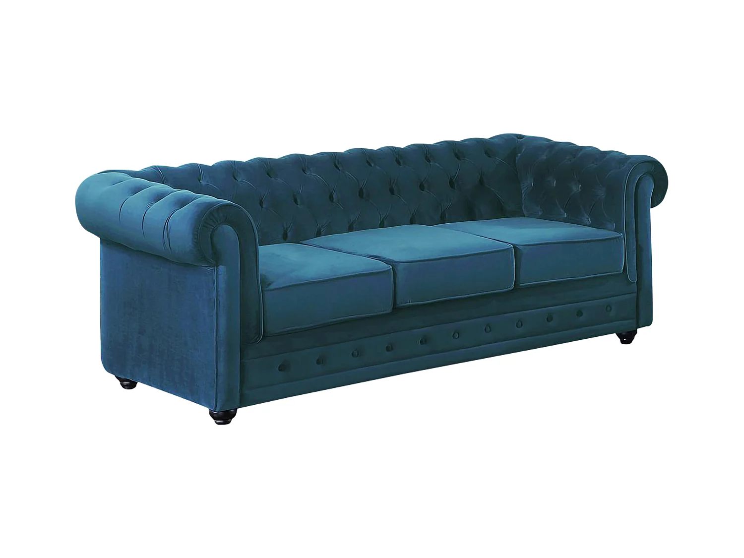Canapé 3 places et 2 fauteuils CHESTERFIELD - Velours bleu canard