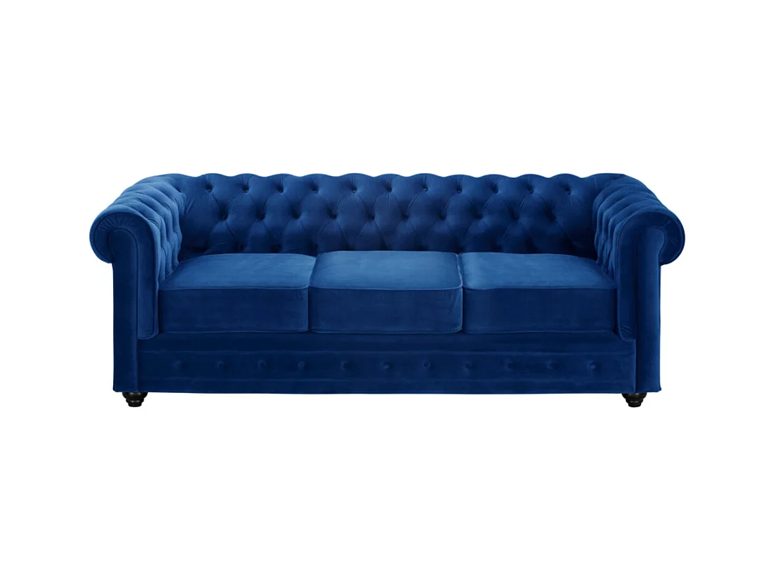 Driezitsbank en 2 fauteuils CHESTERFIELD - velours - koningsblauw