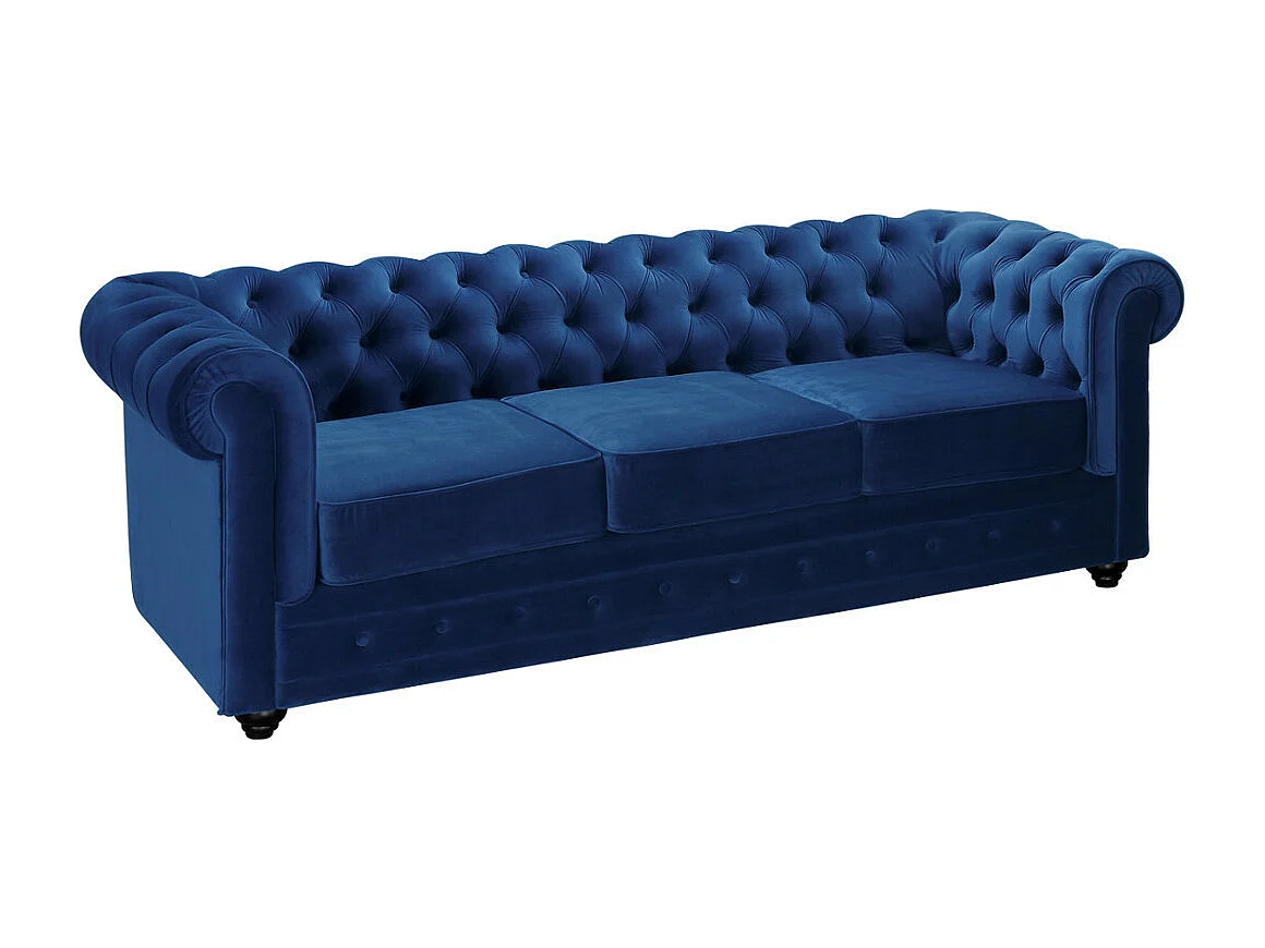 Canapé 3 places et 2 fauteuils CHESTERFIELD - Velours bleu roi