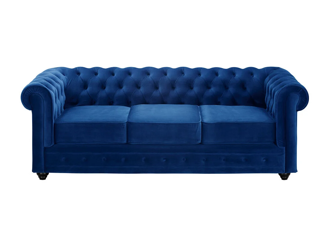 Canapé 3 places et 2 fauteuils CHESTERFIELD - Velours bleu roi