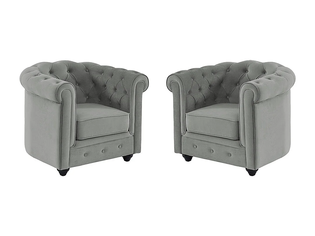 Set van  2 fauteuils CHESTERFIELD - velours - lichtgrijs