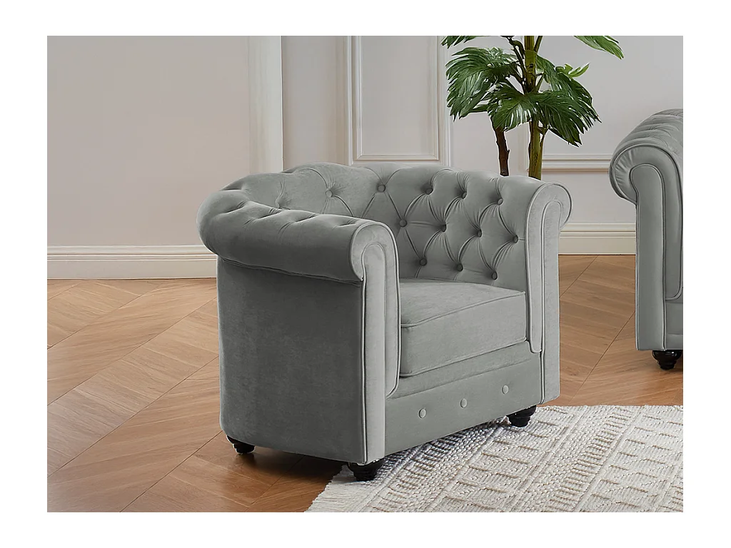 Set van  2 fauteuils CHESTERFIELD - velours - lichtgrijs