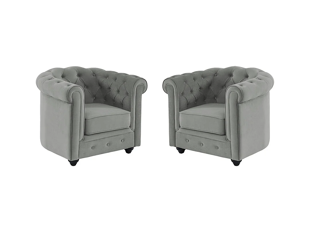 Lot de 2 Fauteuils CHESTERFIELD - Velours gris clair