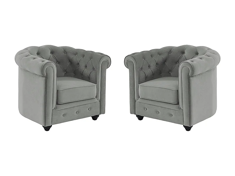Set van  2 fauteuils CHESTERFIELD - velours - lichtgrijs