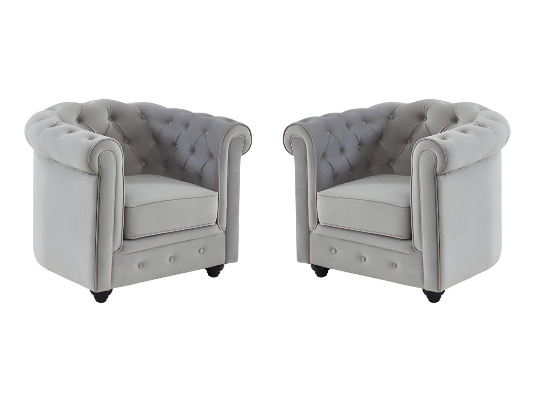 Sessel 2er-Set - Samt - Hellgrau - CHESTERFIELD