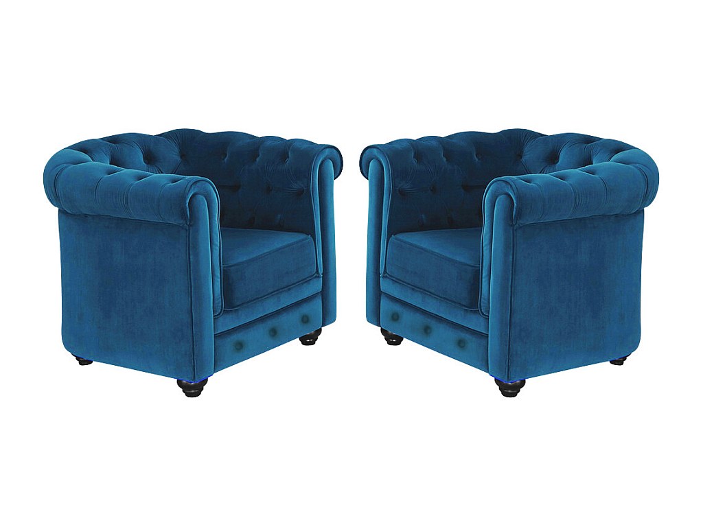 Sessel Samt 2er-Set Chesterfield ANNA - Grünblau