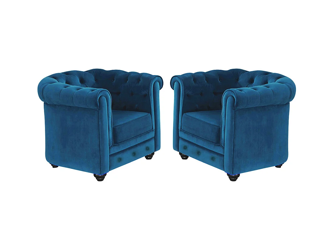 Lot de 2 Fauteuils CHESTERFIELD - Velours bleu canard